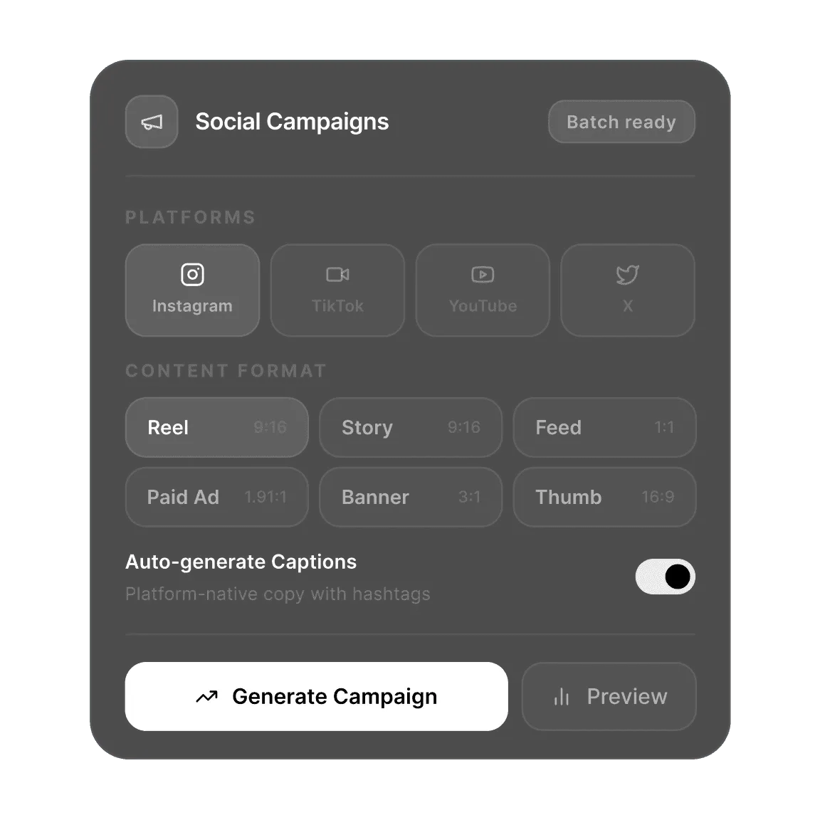 Painel de campanha do DreamMotion com imagens para redes sociais e ideias de vídeo.