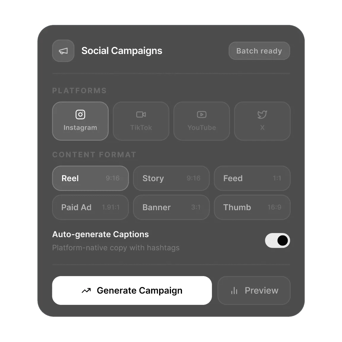 Painel de campanha do DreamMotion com imagens para redes sociais e ideias de vídeo.