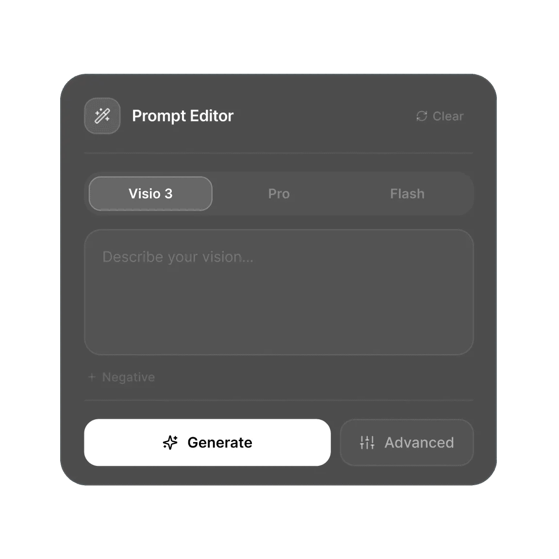 Painel de prompt do DreamMotion para gerar imagens e vídeos com IA.